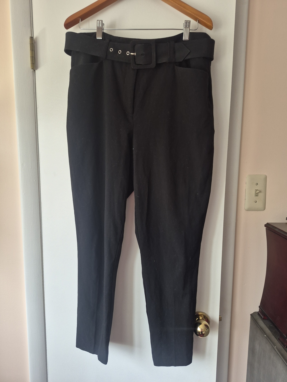 New York & Company Black High-Waist Belted Chinos